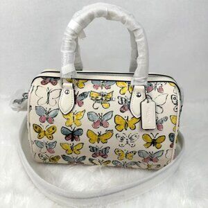 Coach Rowan Satchel Bag Crossbody With Butterfly Print In Chalk Multi